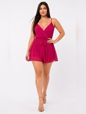 Express Fuchsia Surplice Chiffon Romper.  Size XL.